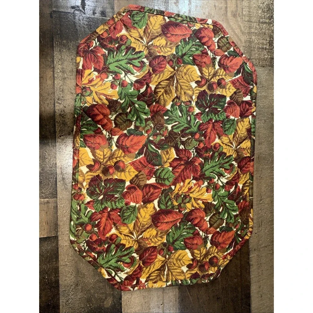 VTG Louisville Saydah Fall Leaves Quilted Placemats Set 4 Cotton Autumn NWT